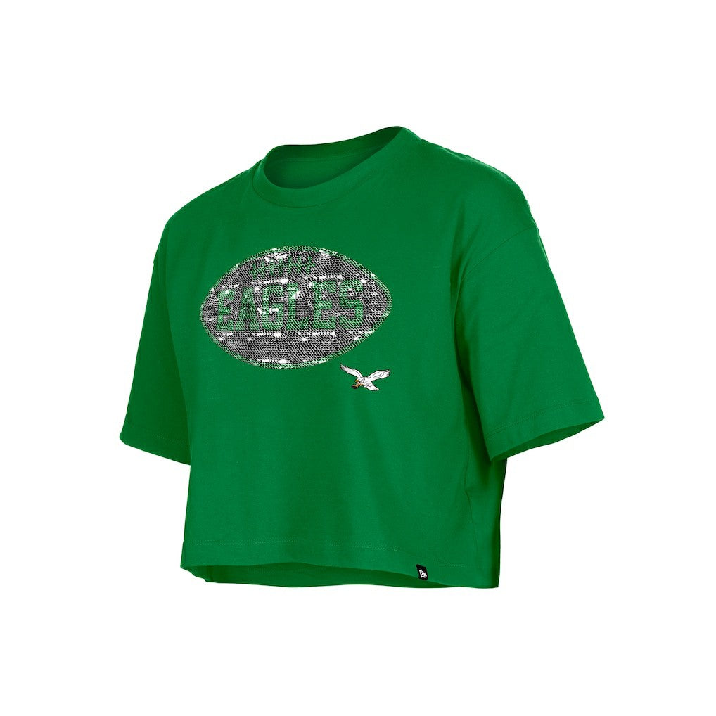 Philadelphia Eagles New Era Girl's Flip Sequin Boxy T-Shirt