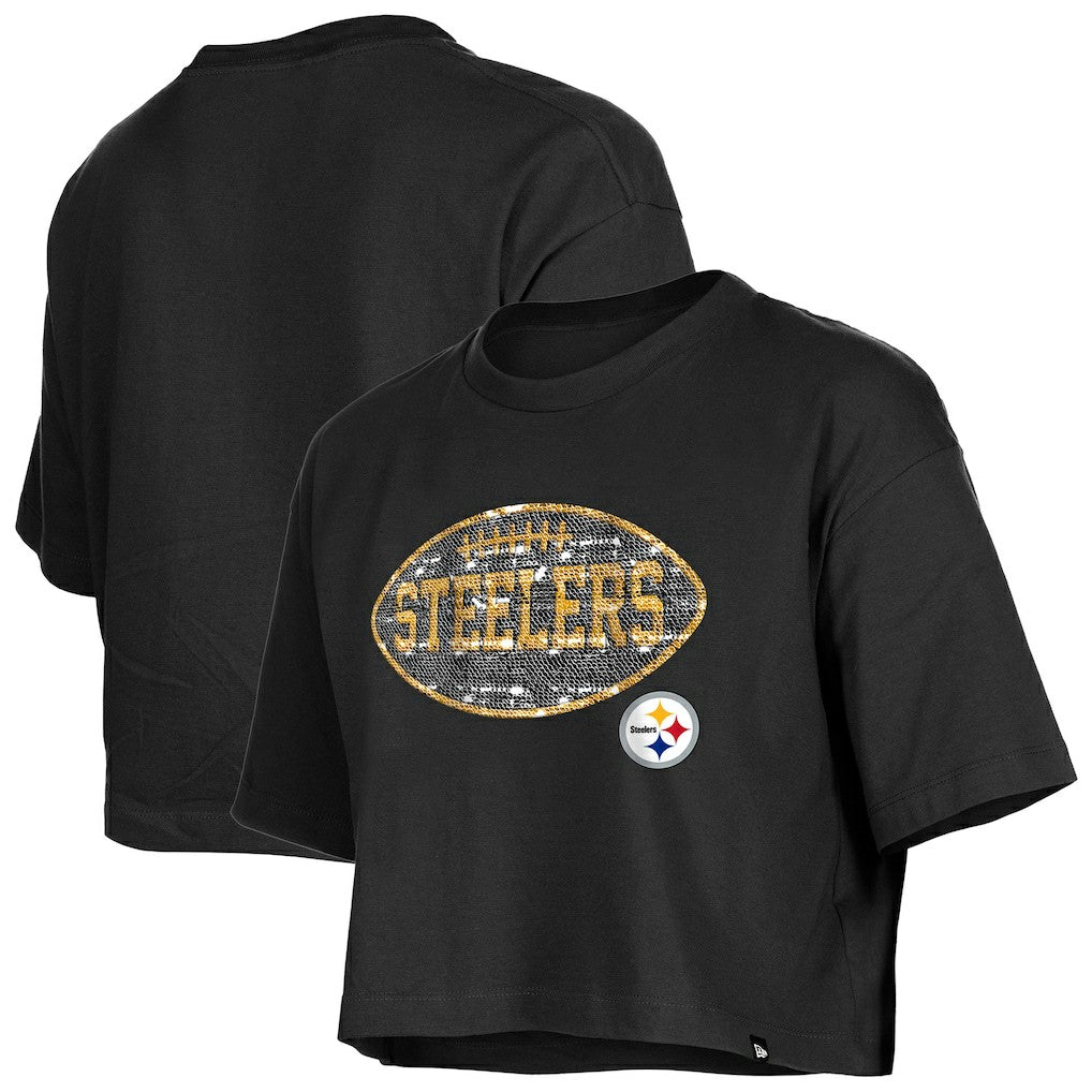 Pittsburgh Steelers New Era Girl's Flip Sequin Boxy T-Shirt