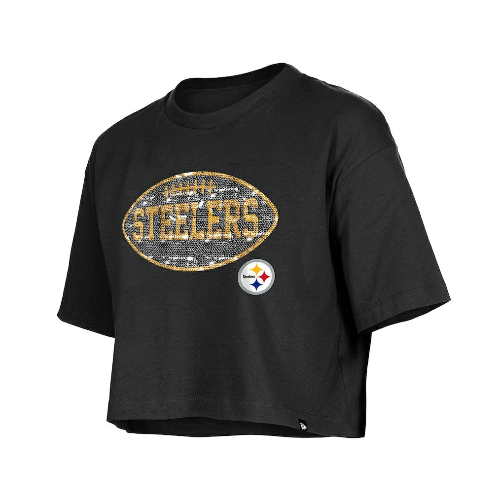 Pittsburgh Steelers New Era Girl's Flip Sequin Boxy T-Shirt