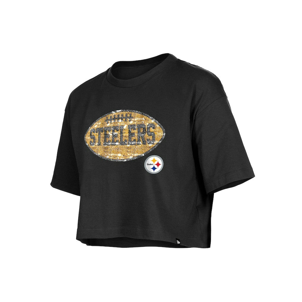 Pittsburgh Steelers New Era Girl's Flip Sequin Boxy T-Shirt