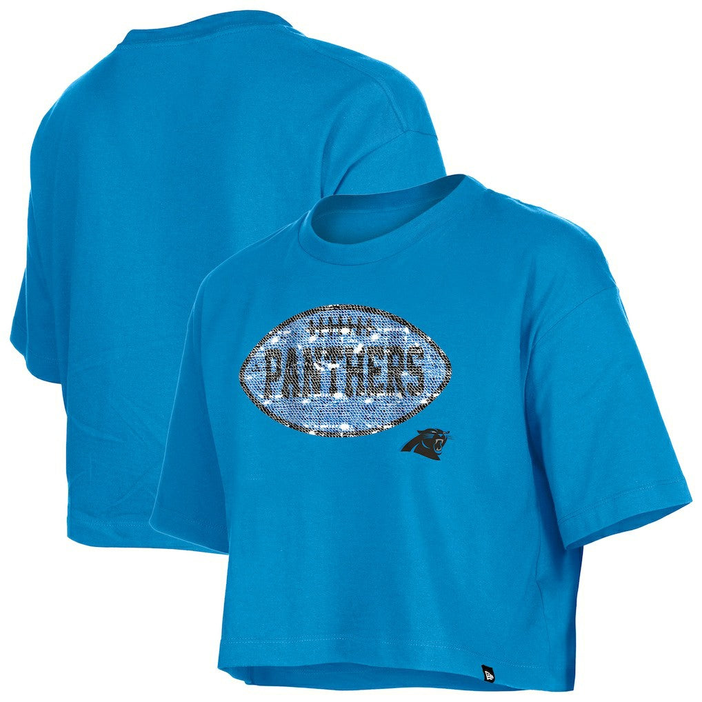 Carolina Panthers New Era Girl's Flip Sequin Boxy T-Shirt