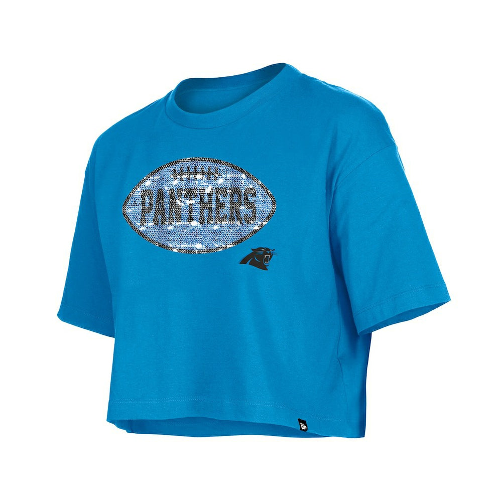 Carolina Panthers New Era Girl's Flip Sequin Boxy T-Shirt