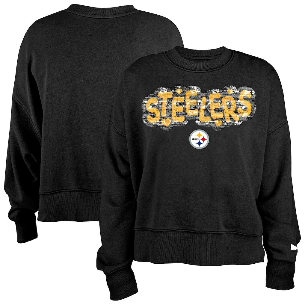 Pittsburgh Steelers New Era Girl's Flip Sequin Sweatshirt