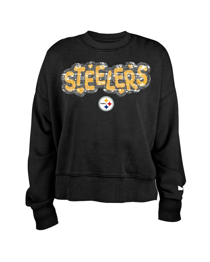 Pittsburgh Steelers New Era Girl's Flip Sequin Sweatshirt