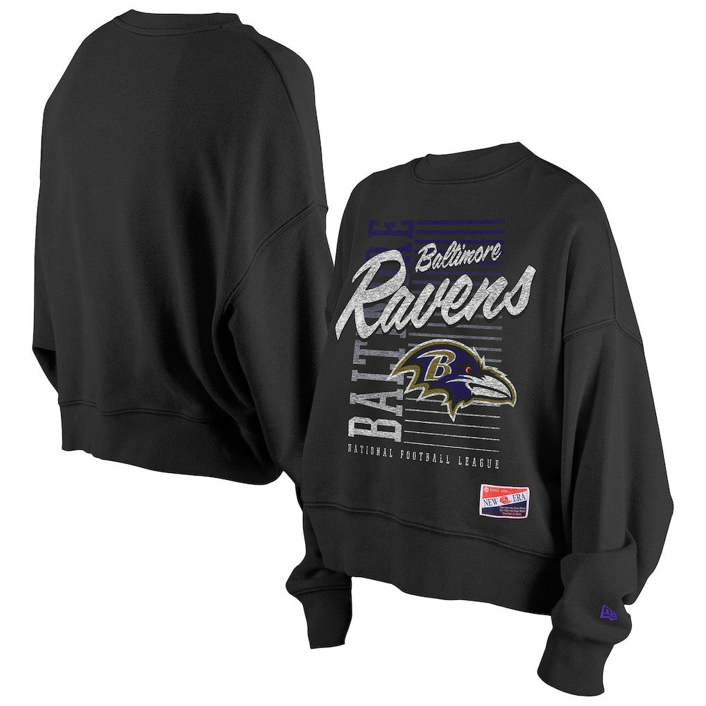 Baltimore Ravens New Era Women's Oversized Throwback Mineral Wash Crew Neck Sweatshirt