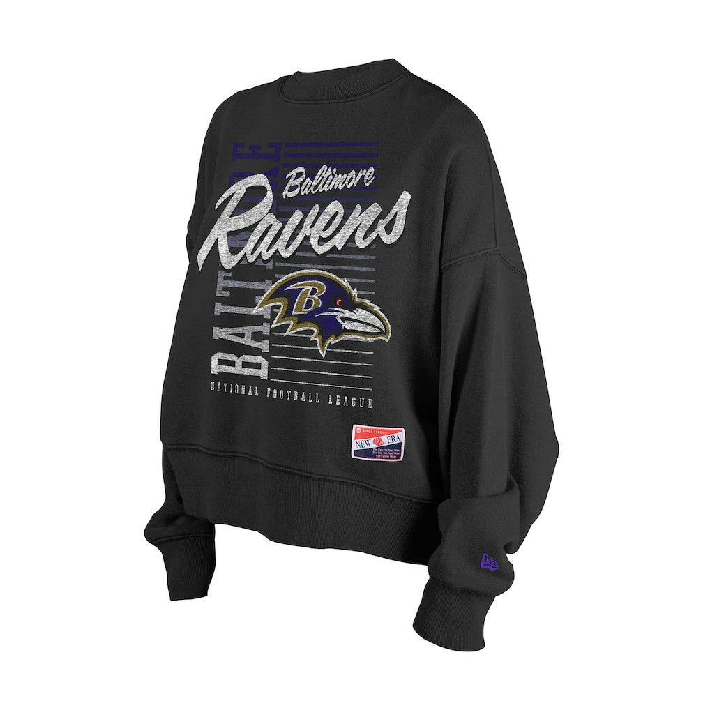 Baltimore Ravens New Era Women's Oversized Throwback Mineral Wash Crew Neck Sweatshirt