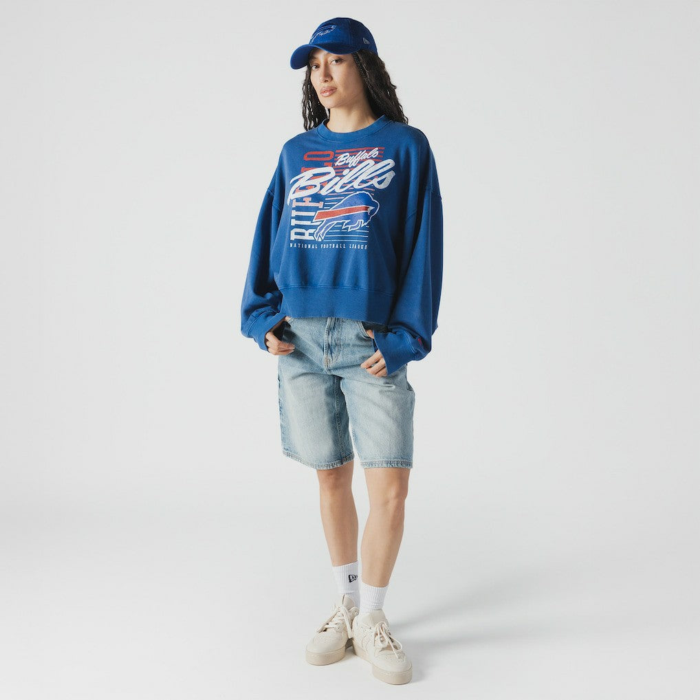 Buffalo Bills New Era Women's Oversized Throwback Mineral Wash Crew Neck Sweatshirt