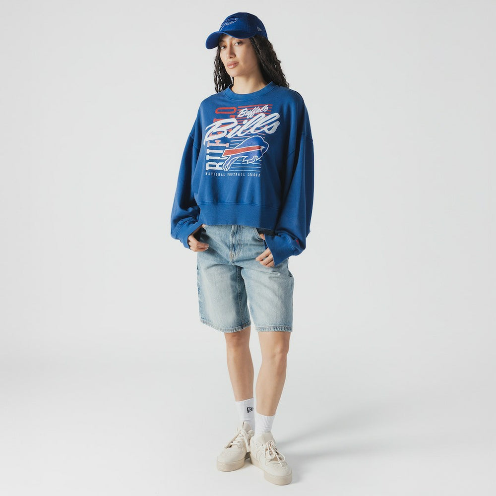 Buffalo Bills New Era Women's Oversized Throwback Mineral Wash Crew Neck Sweatshirt