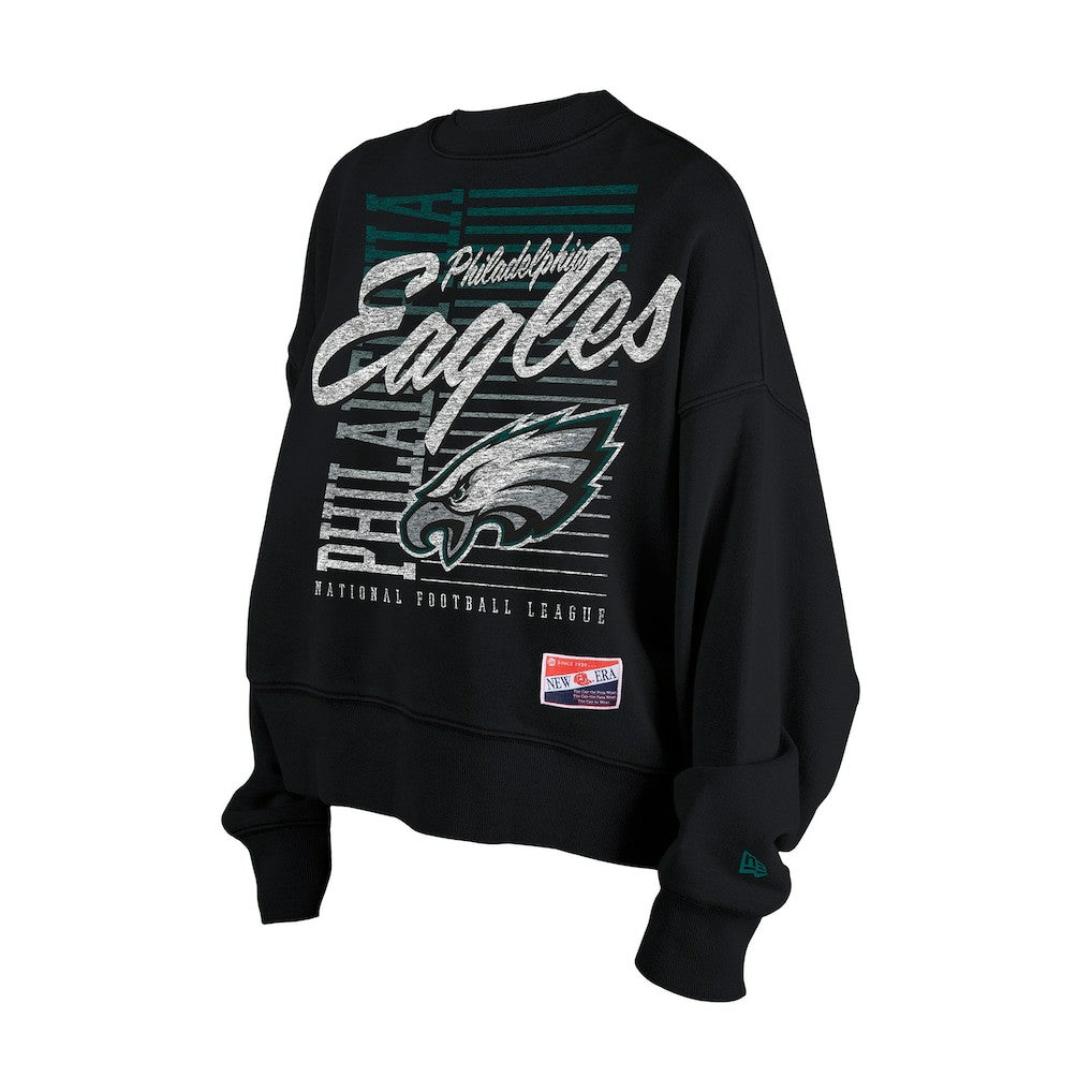 Philadelphia Eagles New Era Women's Oversized Throwback Mineral Wash Crew Neck Sweatshirt