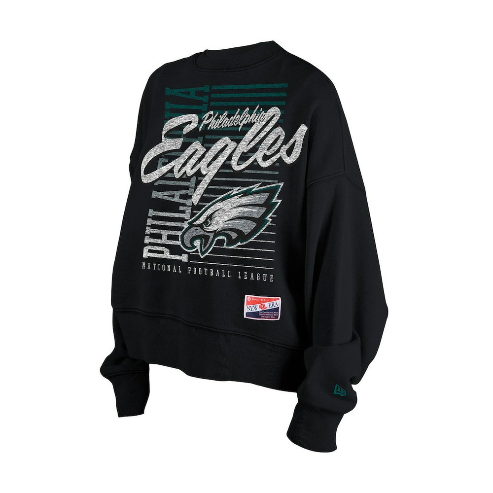 Philadelphia Eagles New Era Women's Oversized Throwback Mineral Wash Crew Neck Sweatshirt