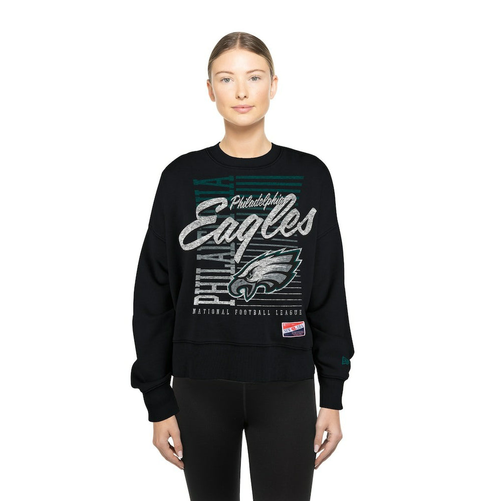 Philadelphia Eagles New Era Women's Oversized Throwback Mineral Wash Crew Neck Sweatshirt