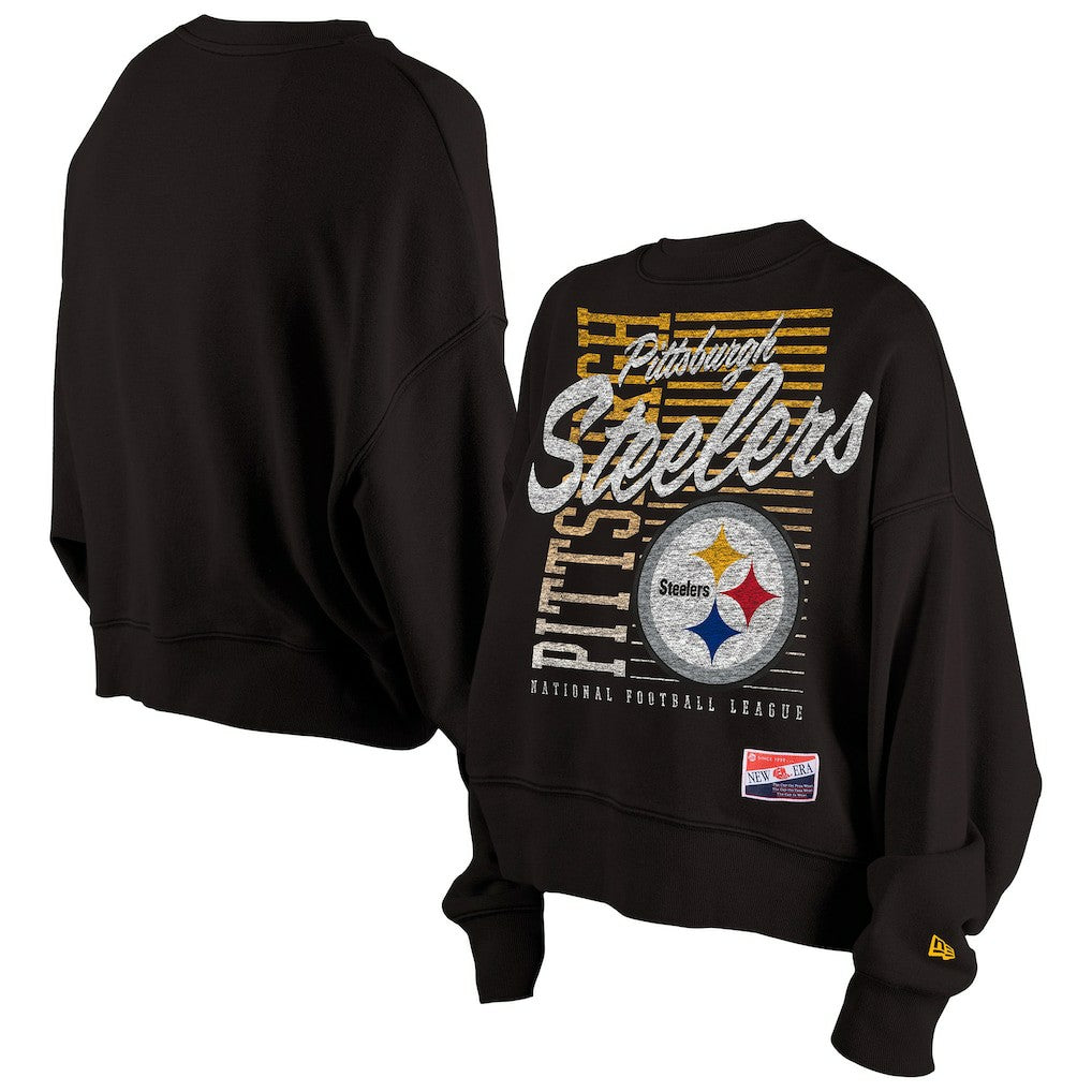 Pittsburgh Steelers New Era Women's Oversized Throwback Mineral Wash Crew Neck Sweatshirt