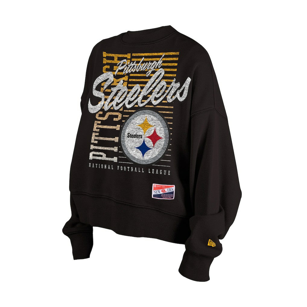 Pittsburgh Steelers New Era Women's Oversized Throwback Mineral Wash Crew Neck Sweatshirt
