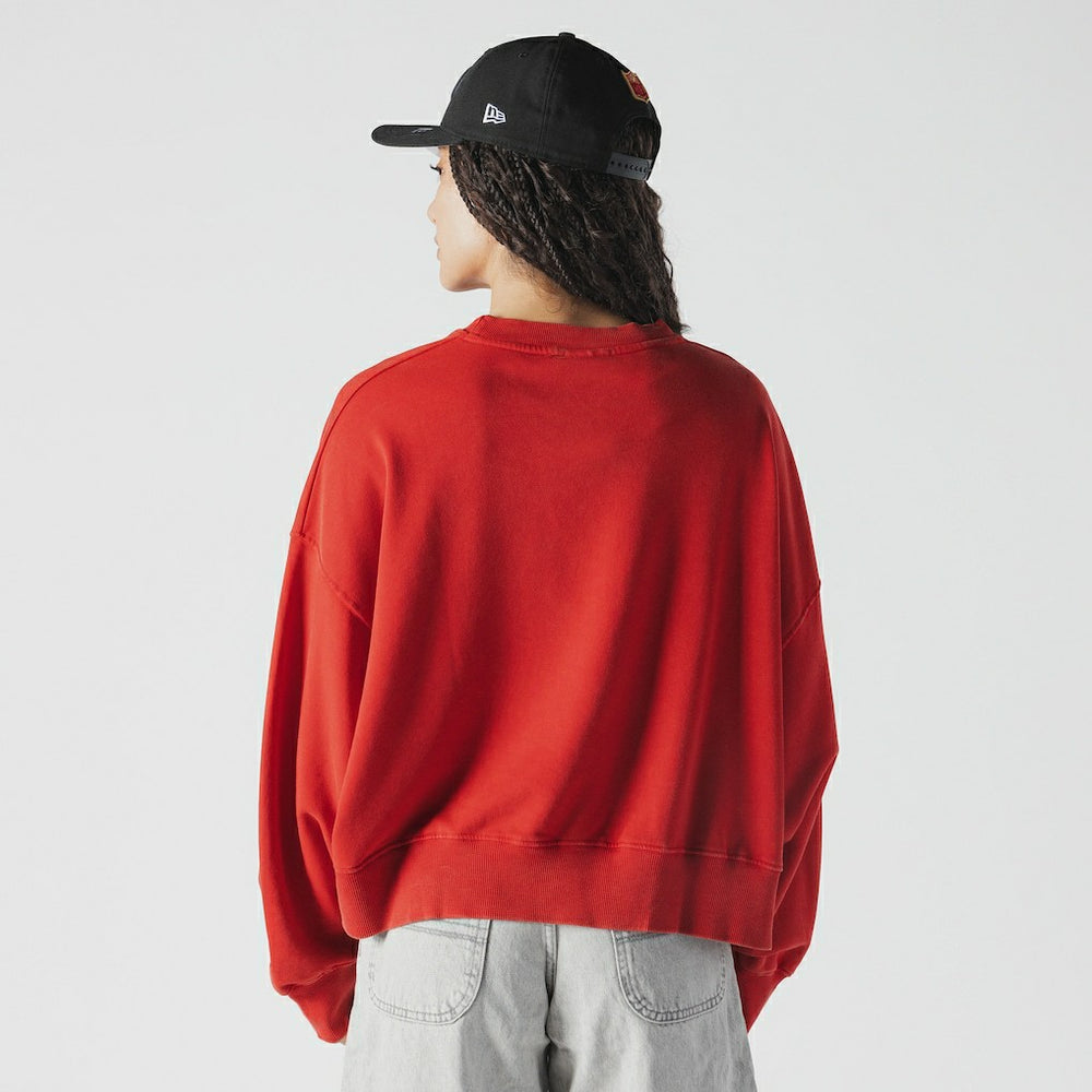 San Francisco 49ers New Era Women's Oversized Throwback Mineral Wash Crew Neck Sweatshirt
