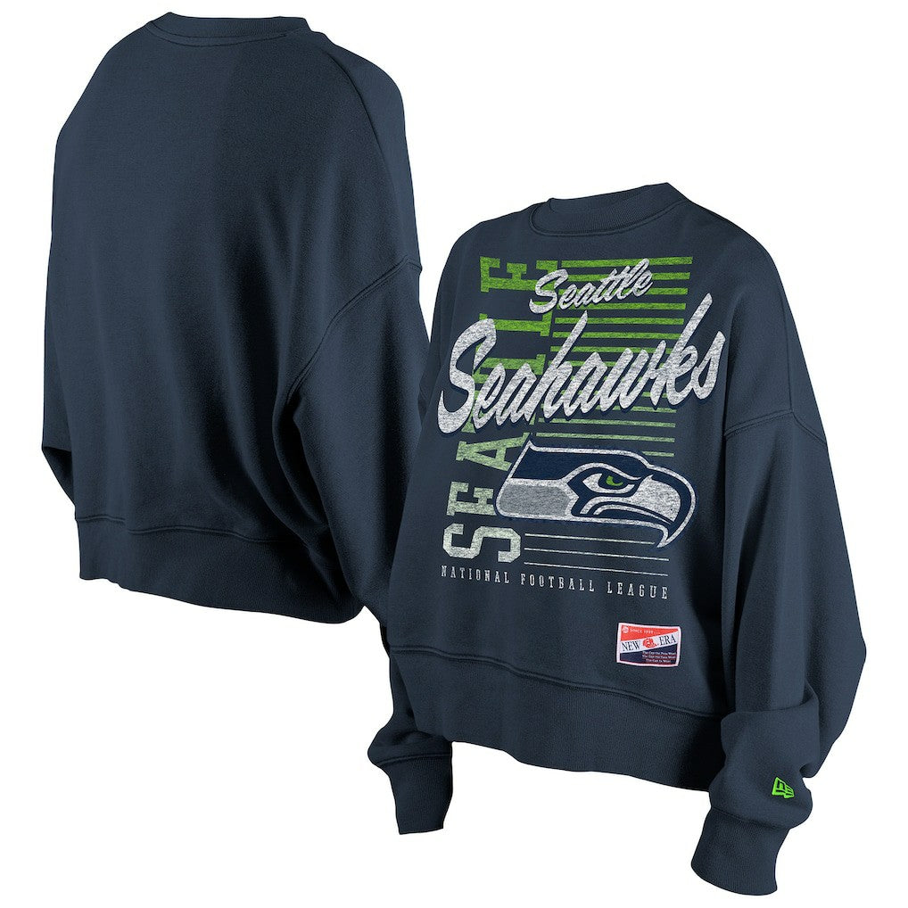 Seattle Seahawks New Era Women's Oversized Throwback Mineral Wash Crew Neck Sweatshirt