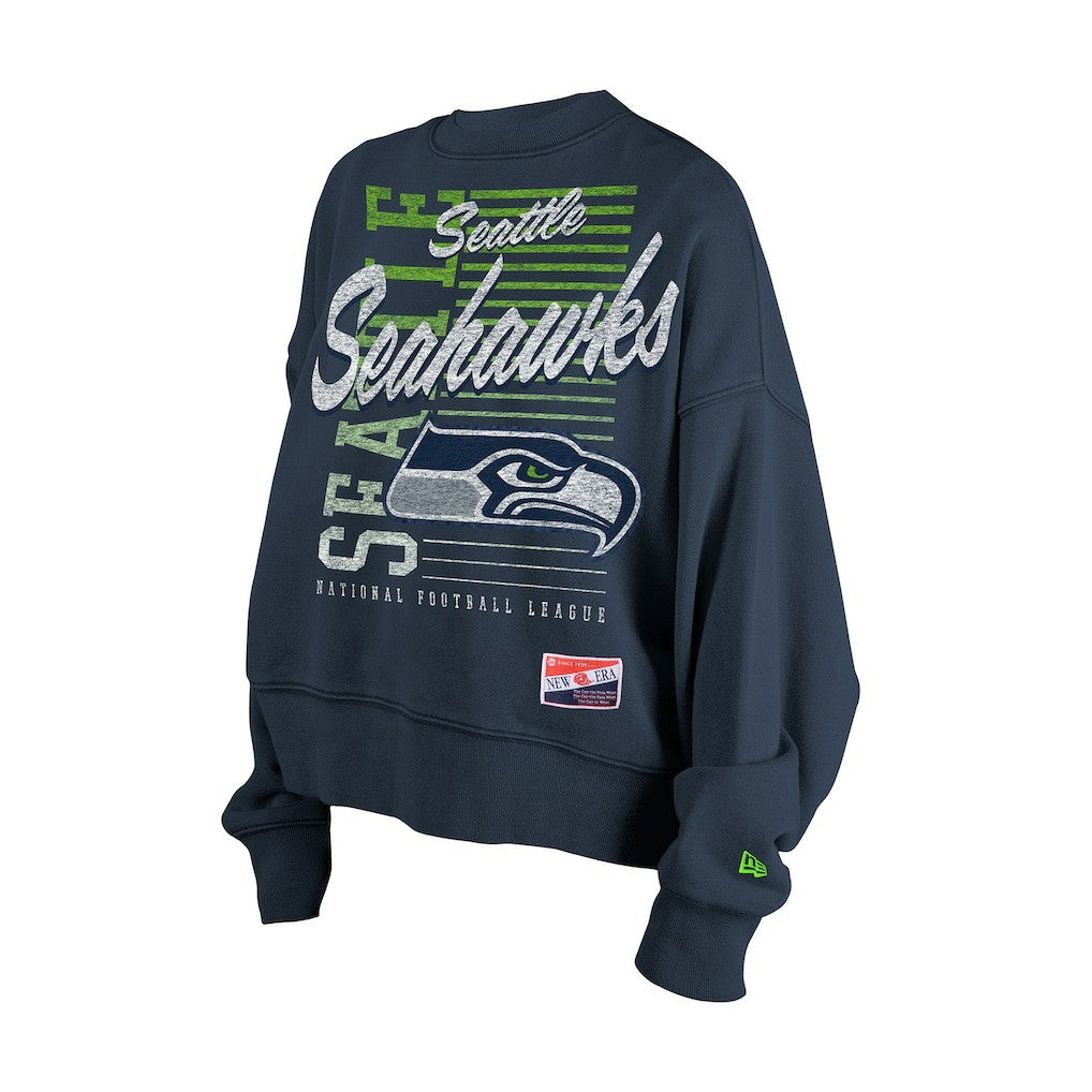Seattle Seahawks New Era Women's Oversized Throwback Mineral Wash Crew Neck Sweatshirt