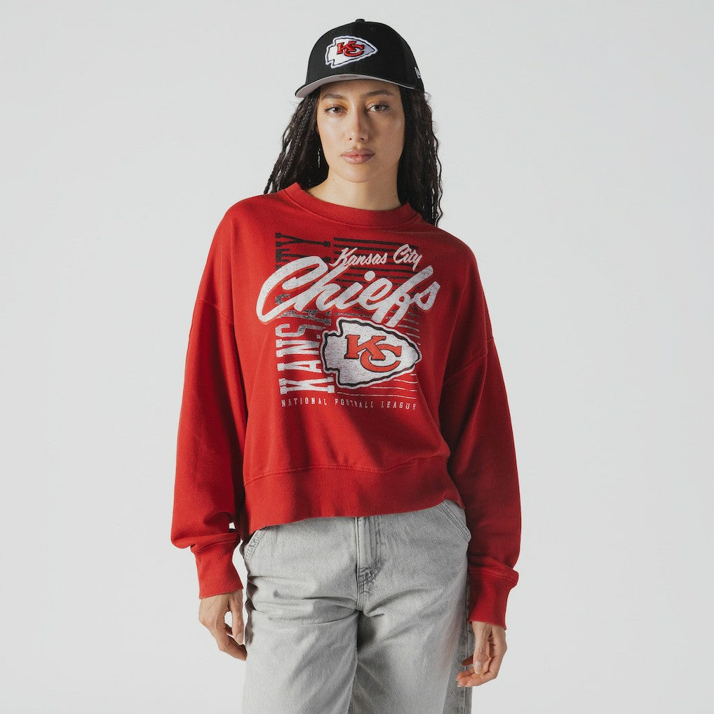 Kansas City Chiefs New Era Women's Oversized Throwback Mineral Wash Crew Neck Sweatshirt