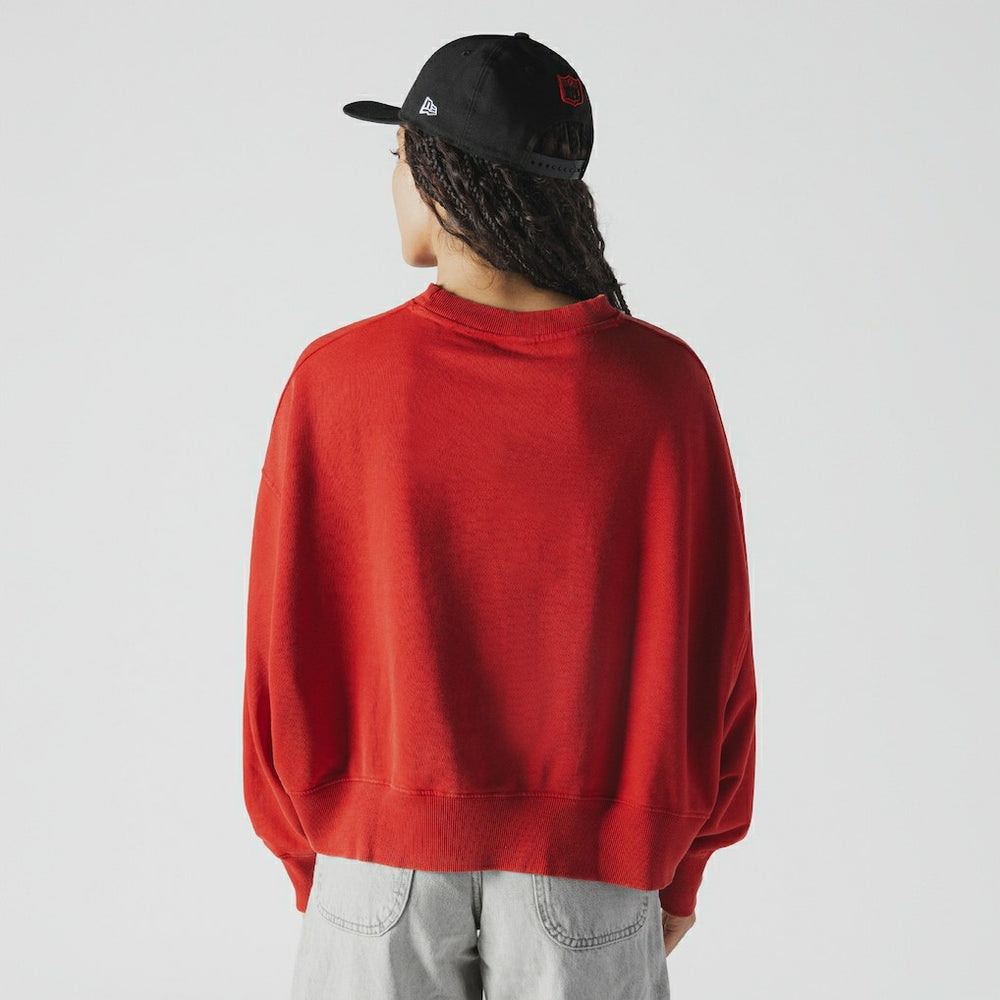 Kansas City Chiefs New Era Women's Oversized Throwback Mineral Wash Crew Neck Sweatshirt