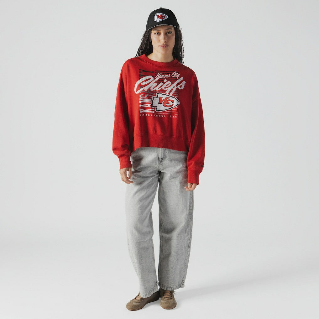 Kansas City Chiefs New Era Women's Oversized Throwback Mineral Wash Crew Neck Sweatshirt