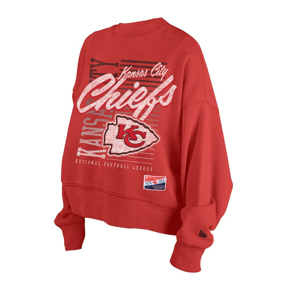 Kansas City Chiefs New Era Women's Oversized Throwback Mineral Wash Crew Neck Sweatshirt