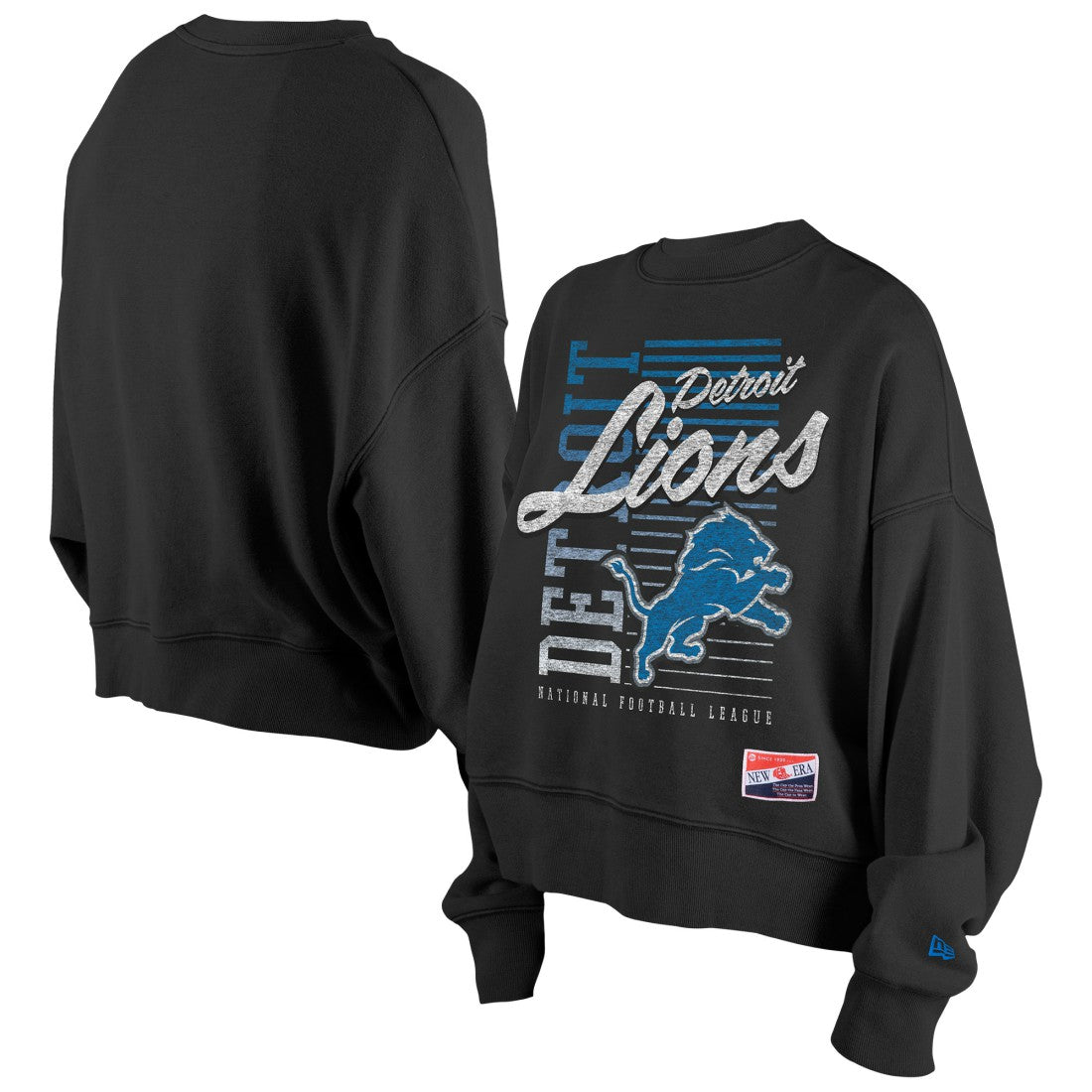 Detroit Lions New Era Women's Oversized Throwback Mineral Wash Crew Neck Sweatshirt