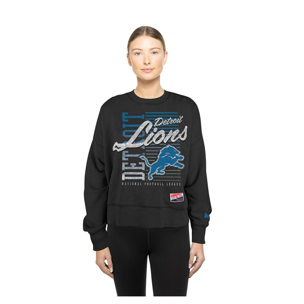 Detroit Lions New Era Women's Oversized Throwback Mineral Wash Crew Neck Sweatshirt