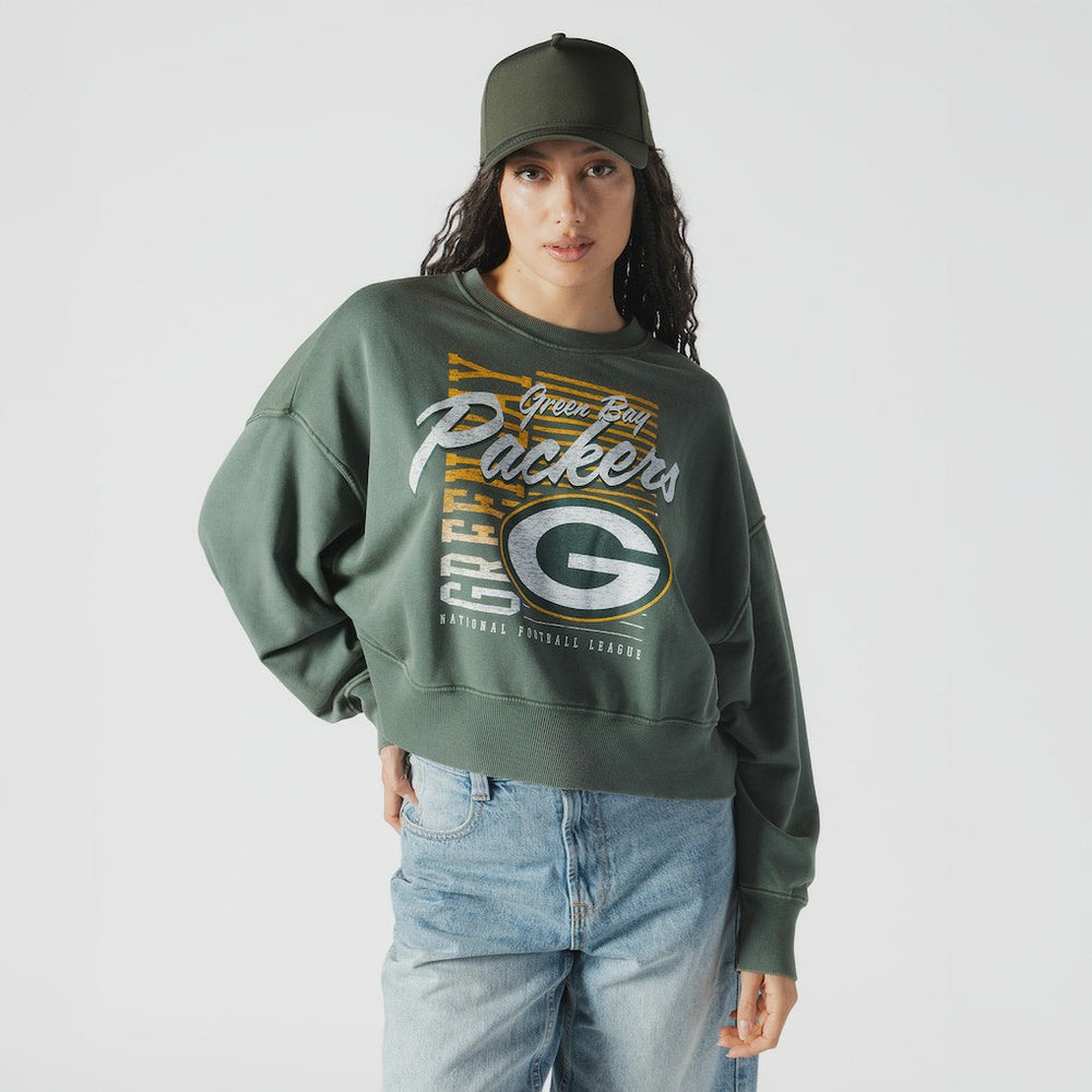 Green Bay Packers New Era Women's Oversized Throwback Mineral Wash Crew Neck Sweatshirt