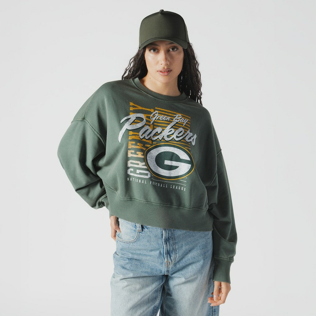 Green Bay Packers New Era Women's Oversized Throwback Mineral Wash Crew Neck Sweatshirt