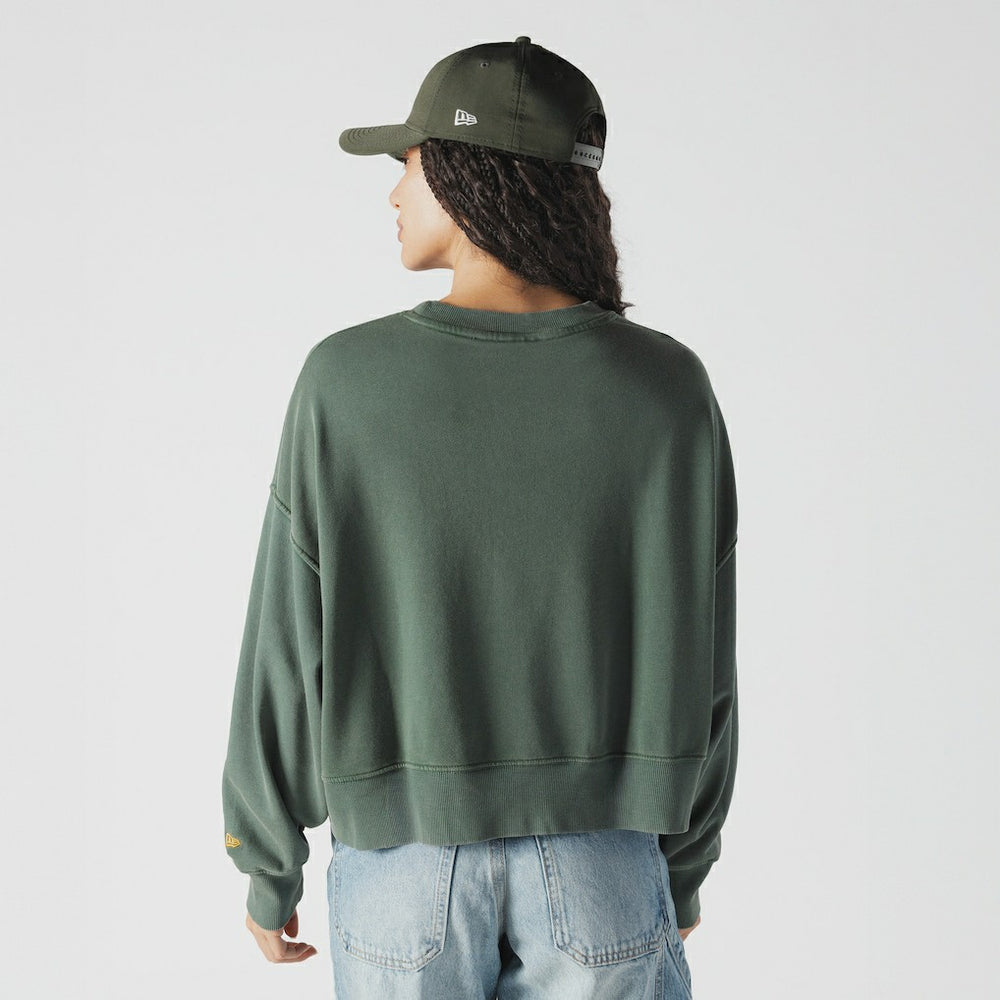 Green Bay Packers New Era Women's Oversized Throwback Mineral Wash Crew Neck Sweatshirt