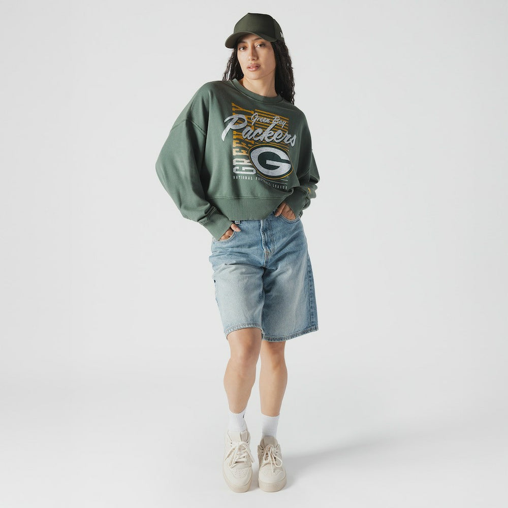 Green Bay Packers New Era Women's Oversized Throwback Mineral Wash Crew Neck Sweatshirt