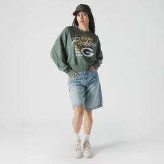 Green Bay Packers New Era Women's Oversized Throwback Mineral Wash Crew Neck Sweatshirt