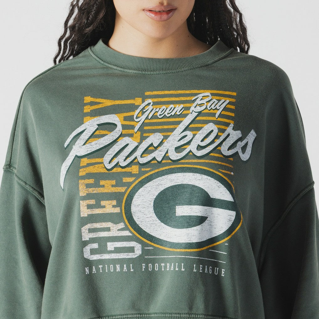 Green Bay Packers New Era Women's Oversized Throwback Mineral Wash Crew Neck Sweatshirt
