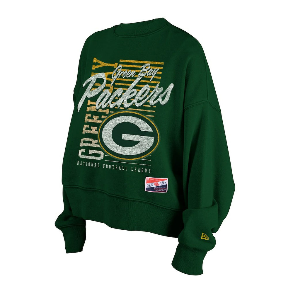 Green Bay Packers New Era Women's Oversized Throwback Mineral Wash Crew Neck Sweatshirt