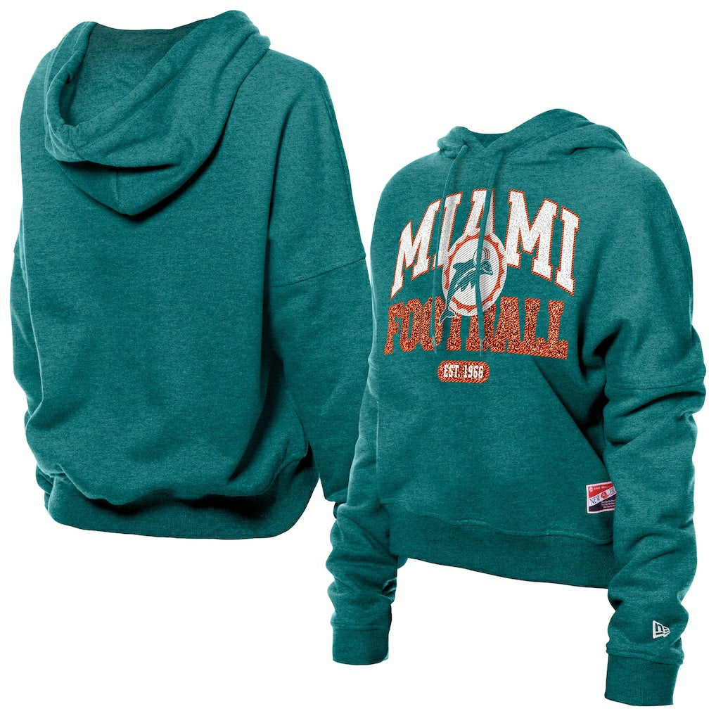 Miami Dolphins New Era Women's Throwback Boxy Hoodie Sweatshirt