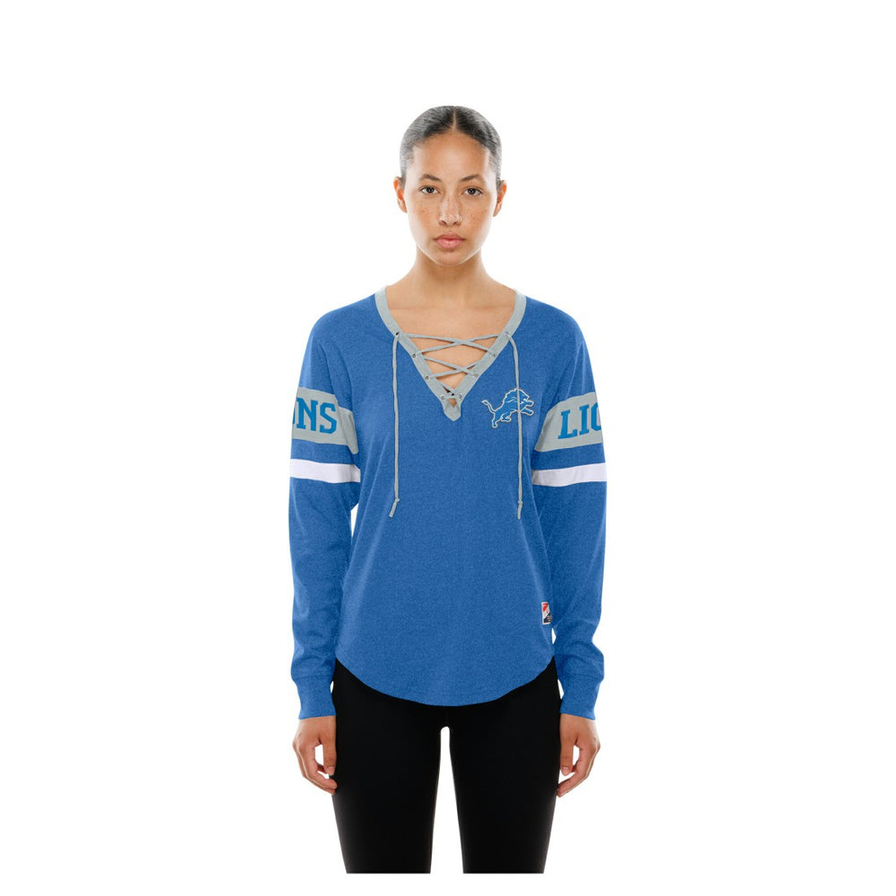 Detroit Lions New Era Women's Throwback Lace-Up Long-Sleeve T-Shirt