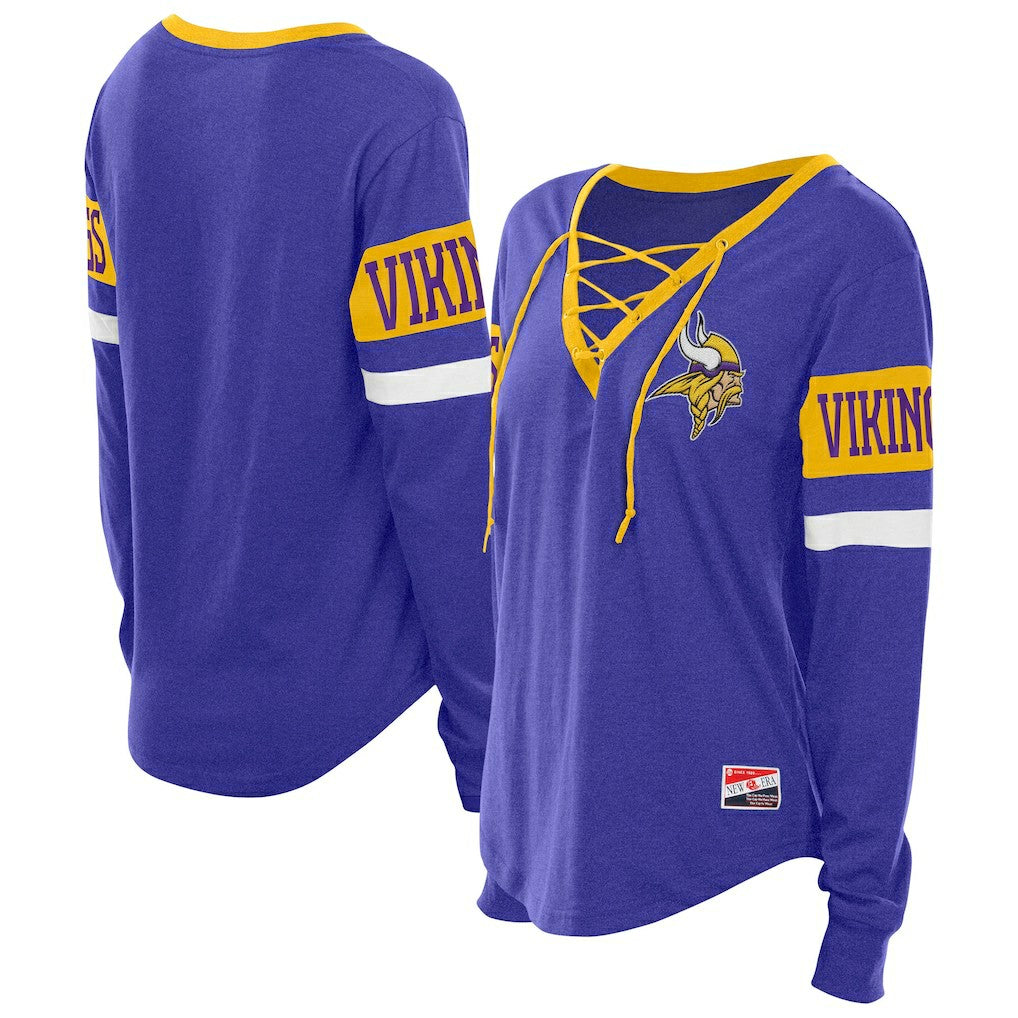 Minnesota Vikings New Era Women's Throwback Lace-Up Long-Sleeve T-Shirt
