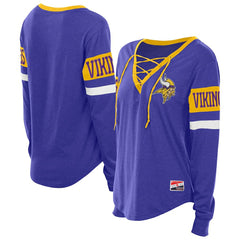 Minnesota Vikings New Era Women's Throwback Lace-Up Long-Sleeve T-Shirt