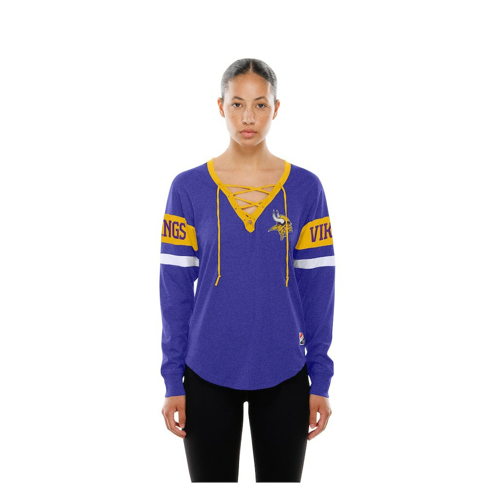 Minnesota Vikings New Era Women's Throwback Lace-Up Long-Sleeve T-Shirt