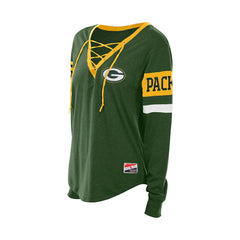 Green Bay Packers New Era Women's Throwback Lace-Up Long-Sleeve T-Shirt