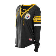 Pittsburgh Steelers New Era Women's Throwback Lace-Up Long-Sleeve T-Shirt