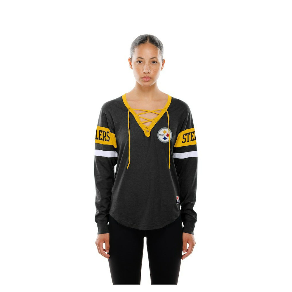 Pittsburgh Steelers New Era Women's Throwback Lace-Up Long-Sleeve T-Shirt
