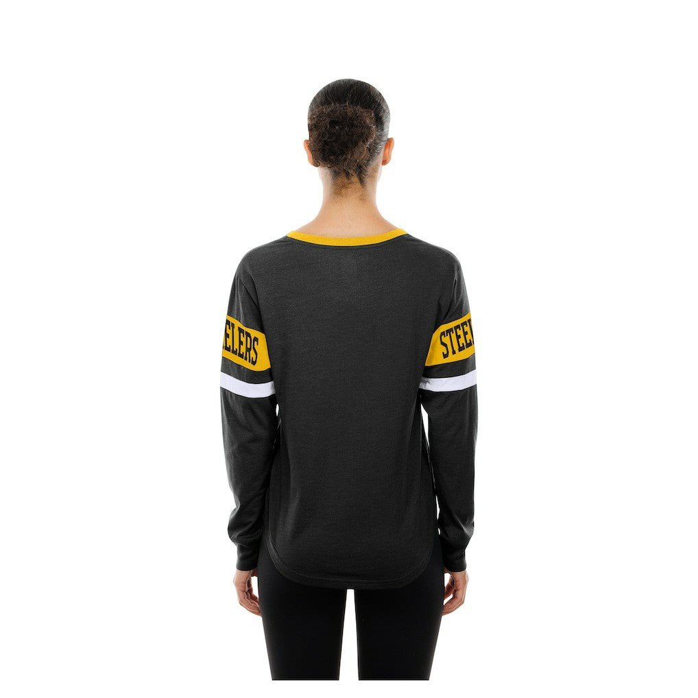 Pittsburgh Steelers New Era Women's Throwback Lace-Up Long-Sleeve T-Shirt