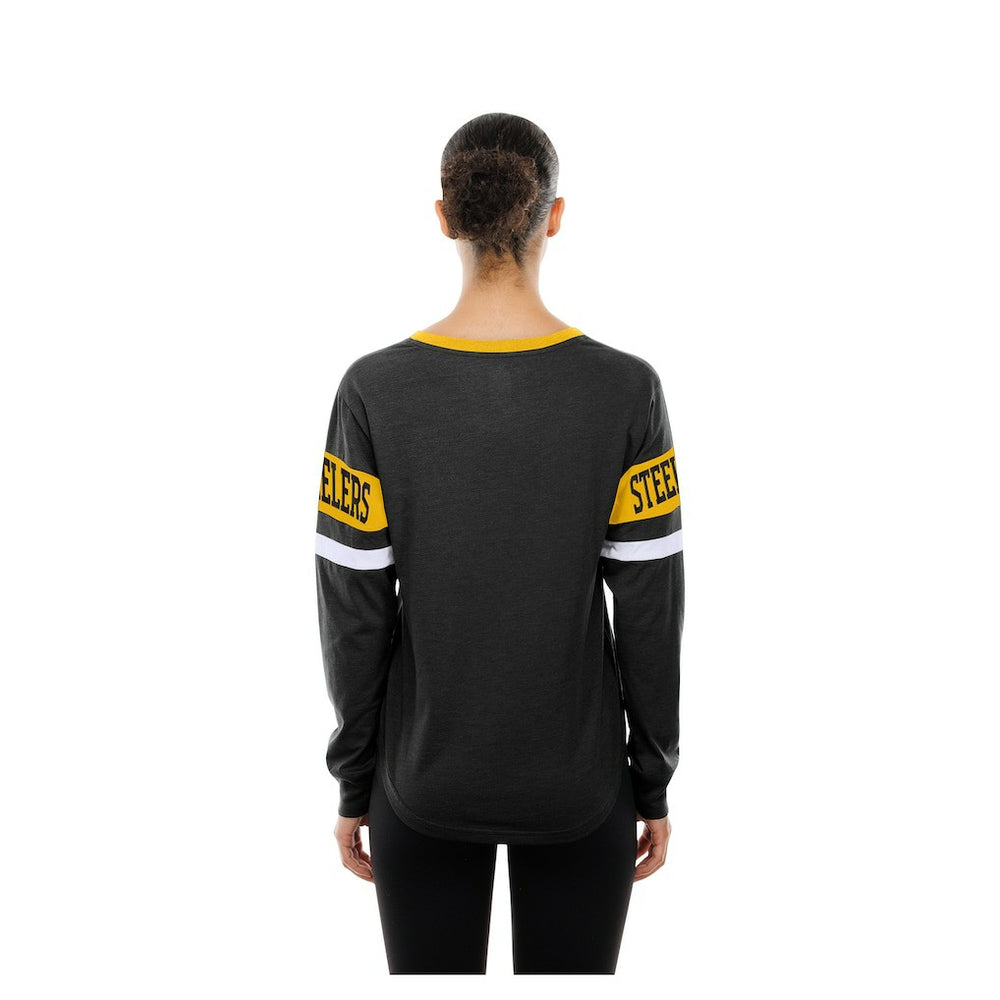 Pittsburgh Steelers New Era Women's Throwback Lace-Up Long-Sleeve T-Shirt