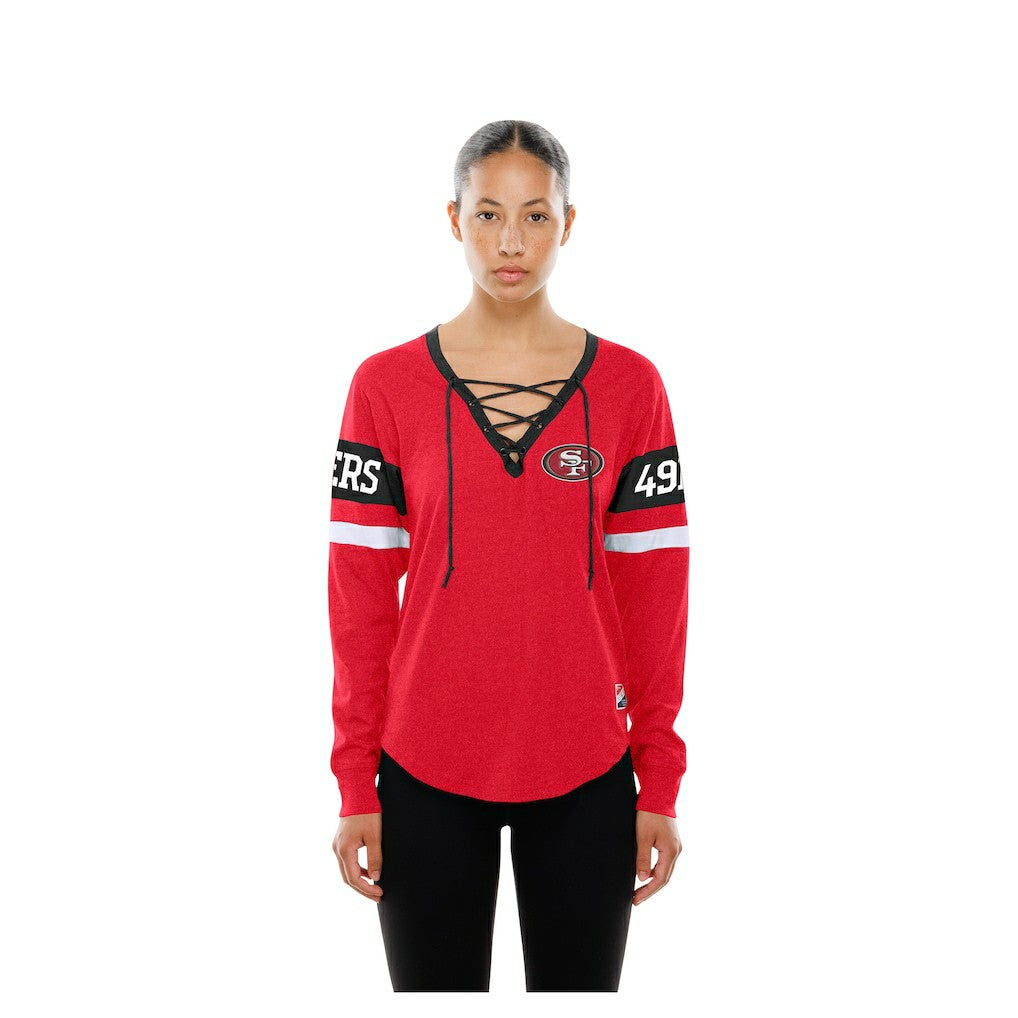San Francisco 49ers New Era Women's Throwback Lace-Up Long-Sleeve T-Shirt