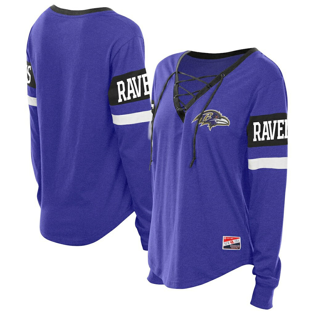 Baltimore Ravens New Era Women's Throwback Lace-Up Long-Sleeve T-Shirt