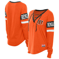 Cincinnati Bengals New Era Women's Throwback Lace-Up Long-Sleeve T-Shirt