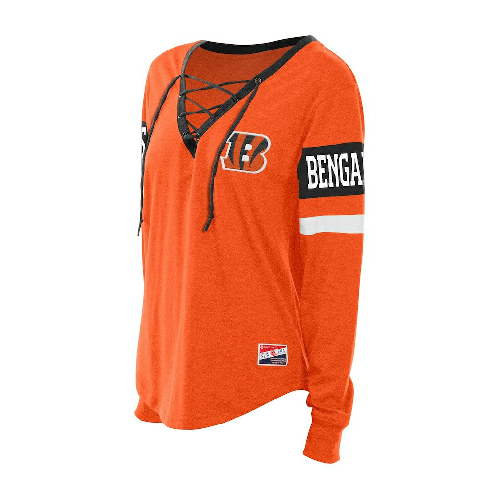 Cincinnati Bengals New Era Women's Throwback Lace-Up Long-Sleeve T-Shirt