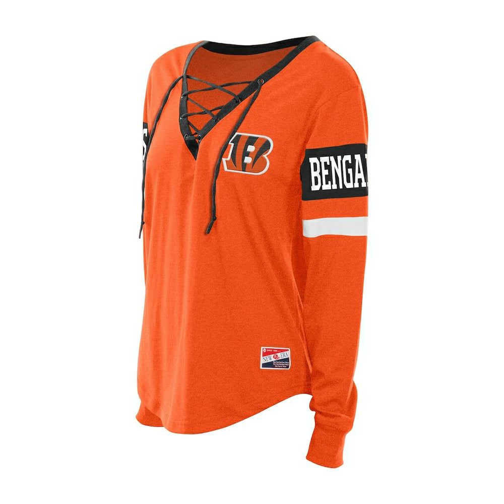 Cincinnati Bengals New Era Women's Throwback Lace-Up Long-Sleeve T-Shirt