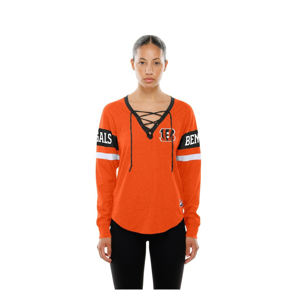 Cincinnati Bengals New Era Women's Throwback Lace-Up Long-Sleeve T-Shirt