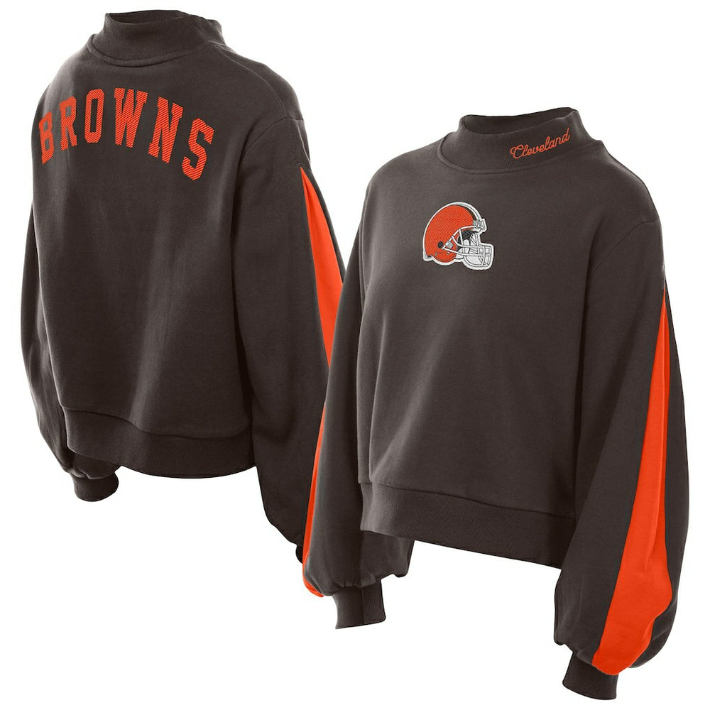 Cleveland Browns New Era Women's Sport Night Mock Neck Balloon Sleeve Pullover Sweatshirt